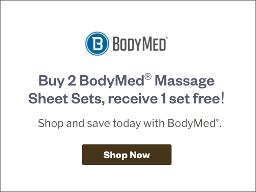 Half Page Ad – Shop BodyMed Massage Sheets at MeyerSPA – Click to View Page
