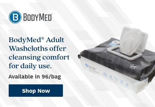 Half Page Ad – Shop BodyMed Adult Washcloths at Milliken Medical – Shop Now