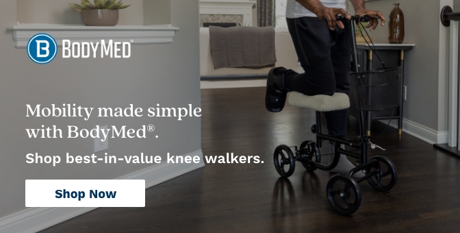 Three Quarter Page Ad – Shop BodyMed® Knee Walkers at Milliken Medical – Shop Now