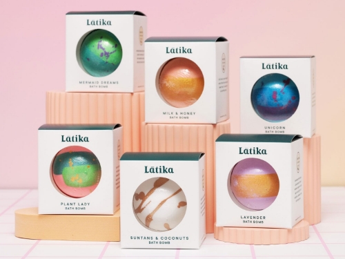 Half Page Ad – Shop Merry + Bright Bath Bombs from Latika at MeyerSPA – Click to View Page