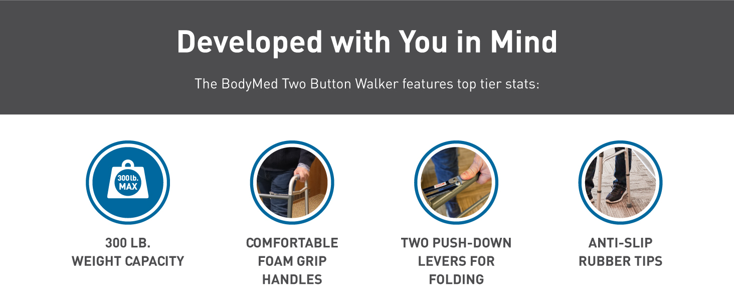 BodyMed Two Button Folding Walker - Developed with You in Mind