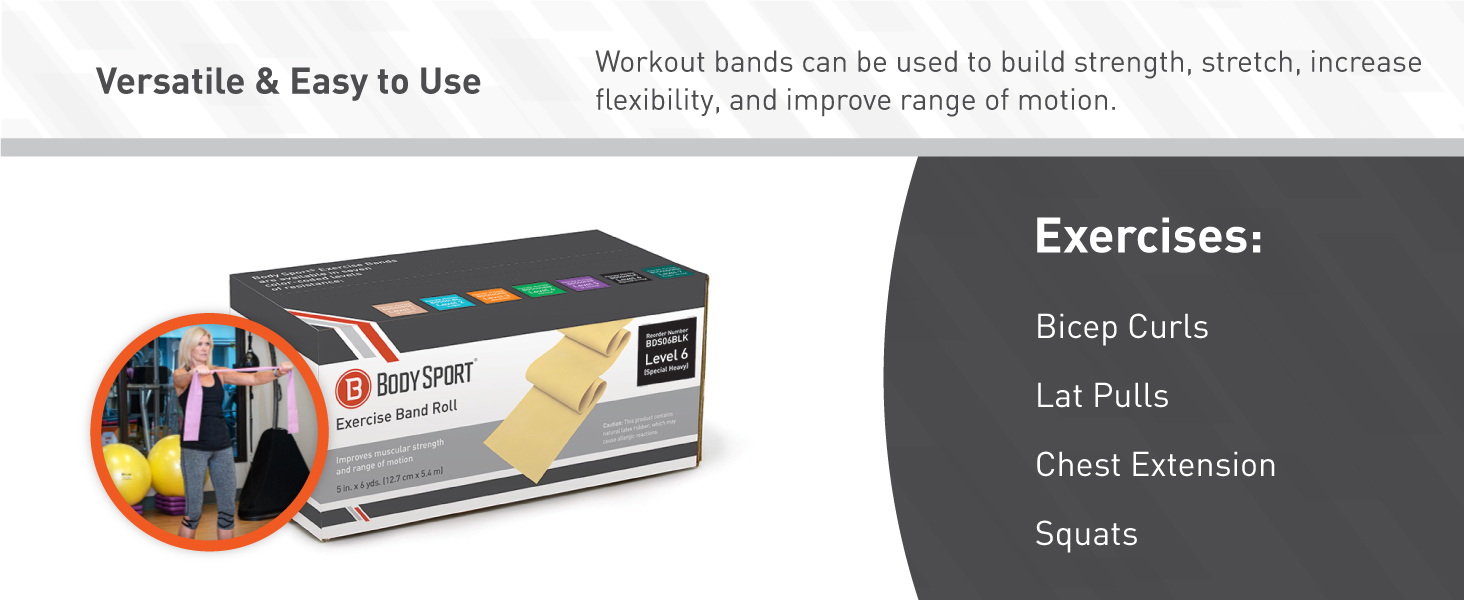 BodySport Latex-Free Exercise Bands, 5 in. x 50 yd. - 05