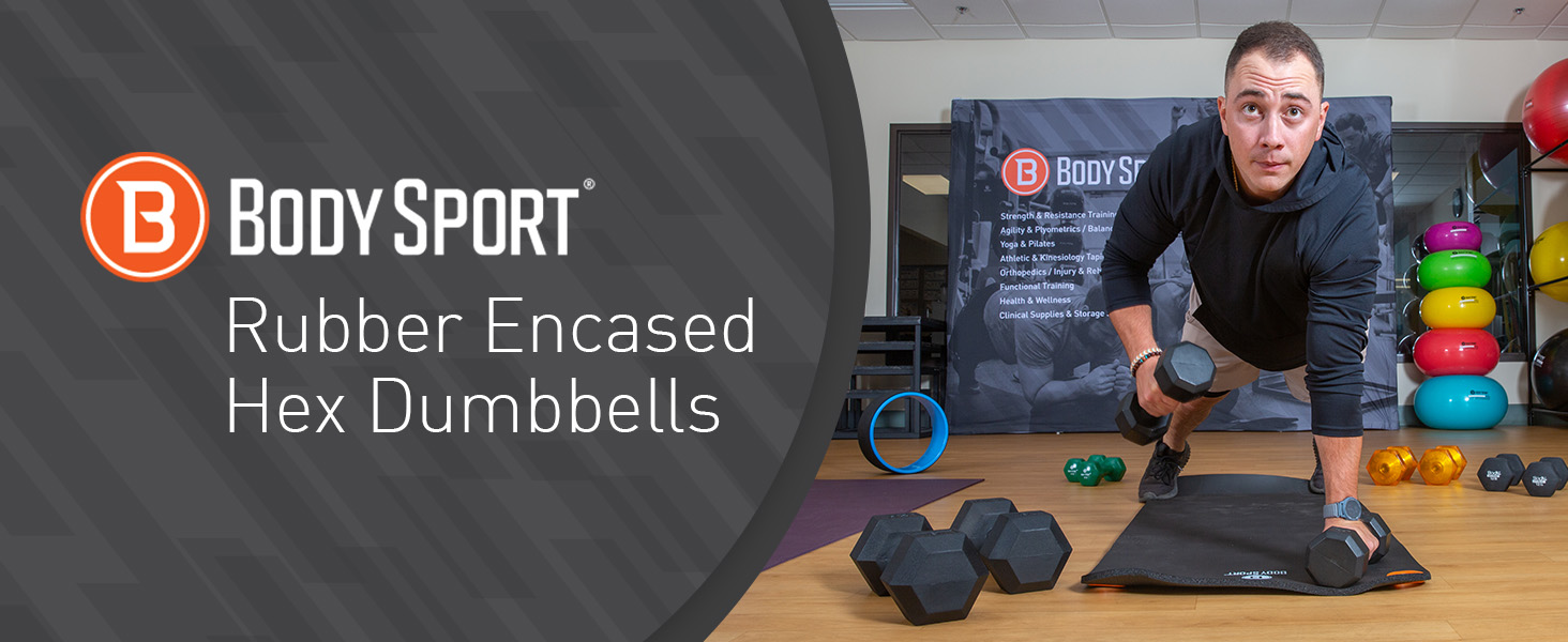 BodySport Rubber Encased Hex Dumbbells - 01