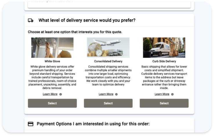 Infographic showing shipping methods in app